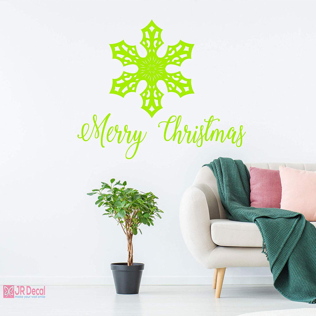 Merry Christmas Snowflakes nursery vinyl wall stickers green