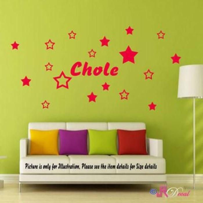 Multi Star wall stickers with Personalised name sticker
