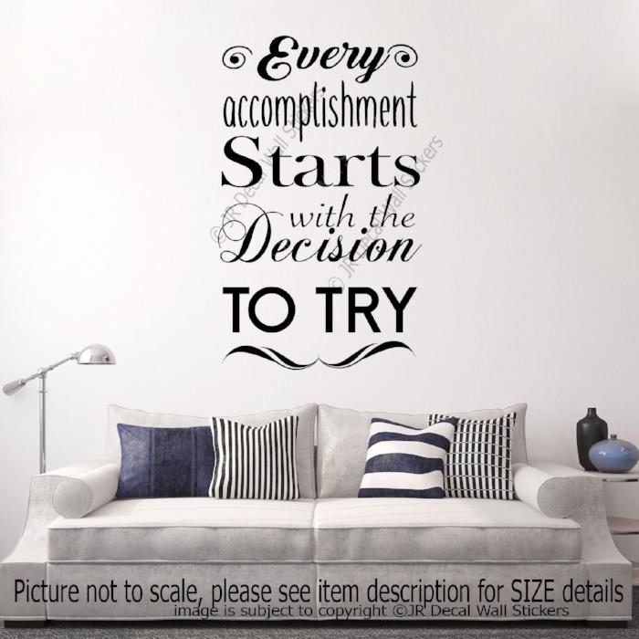 "Every accomplishment Starts with Try"- Motivational quotes wall stickers Vinyl wall decals