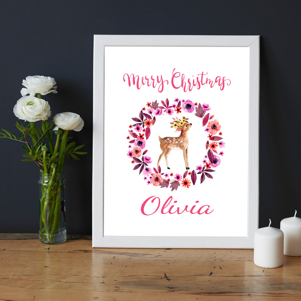Merry Christmas Reindeer Picture Frame with Personalised name