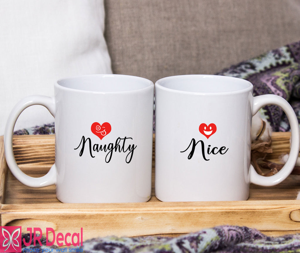 Couple Christmas Mug Printed with "Naughty and Nice"