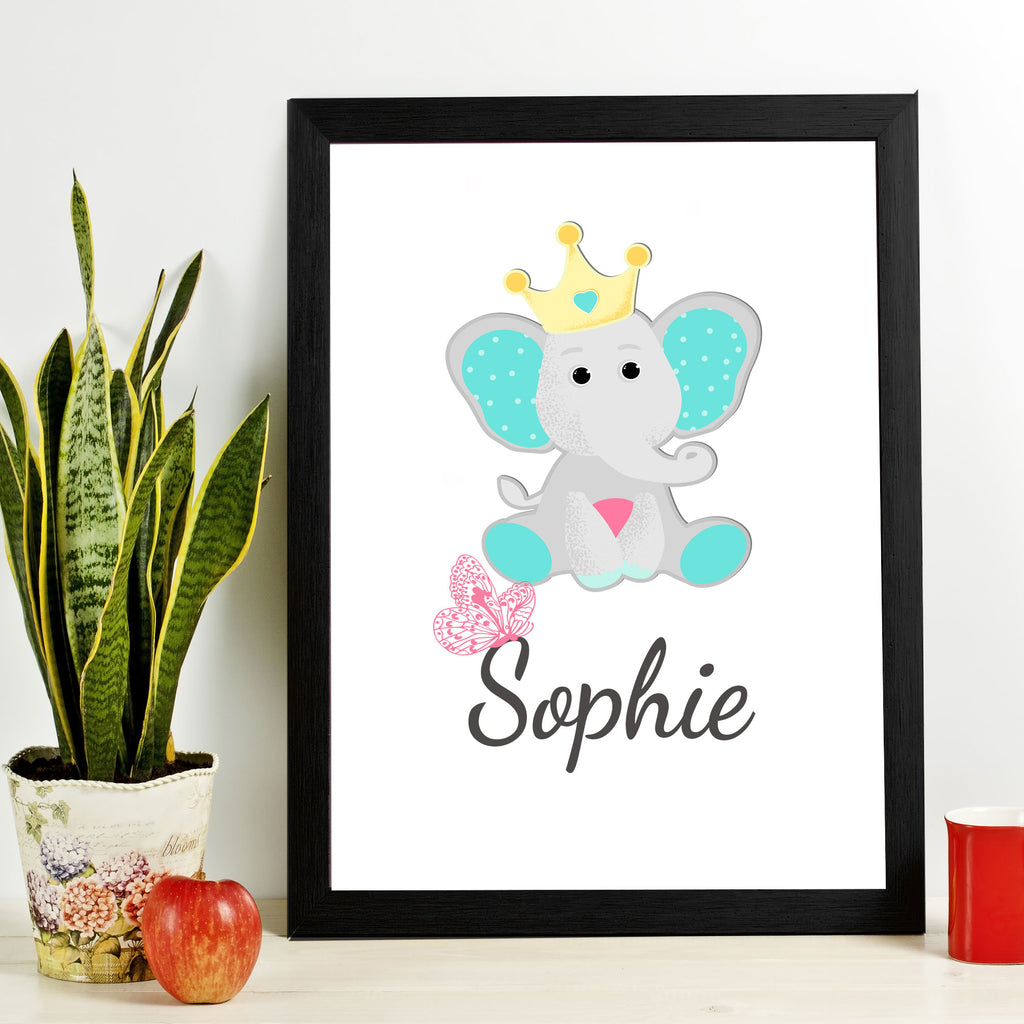 Baby Elephant Frame Wall Art with Little Girl Name