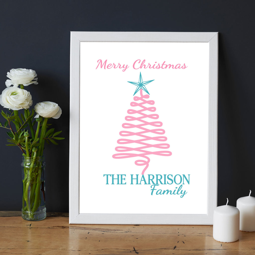 Merry Christmas Tree Frame wall art with Family Name
