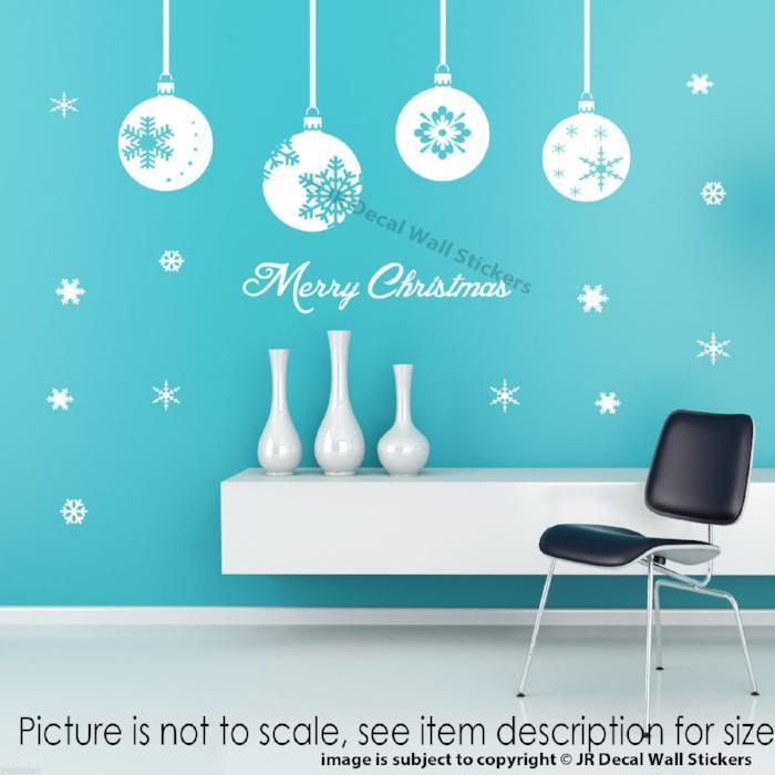 Merry Christmas Tree Baubles Wall Sticker