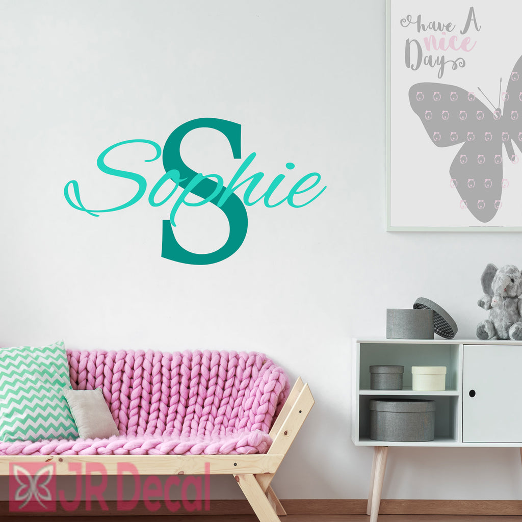 Girl Personalised Name Sticker with Monogram Wall Decor