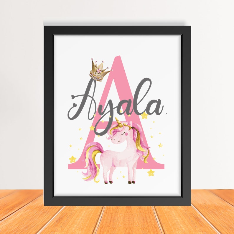 Unicorn Print Girl's Baby Name Frame