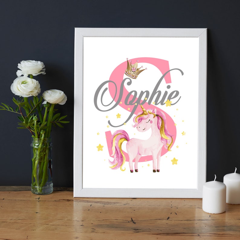 Unicorn Print Girl's Baby Name Frame