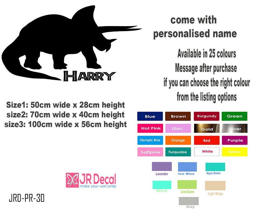 Triceratops Dinosaur wall decal with Personalised name