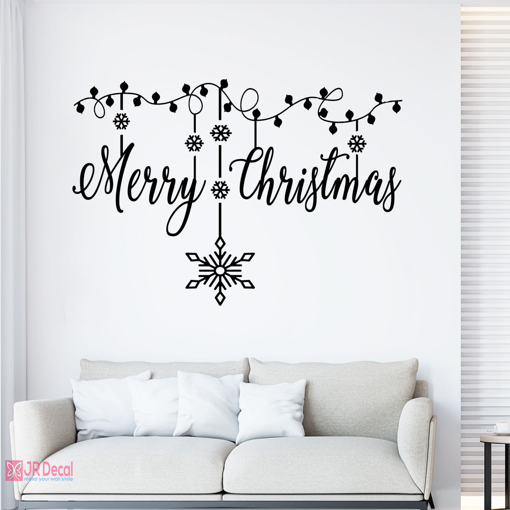 Merry Christmas sticker for wall decorations with Snowflakes