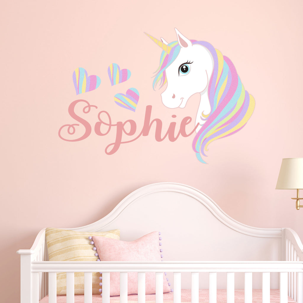 Personalised name Unicorn wall stickers for girls bedroom Custom decal