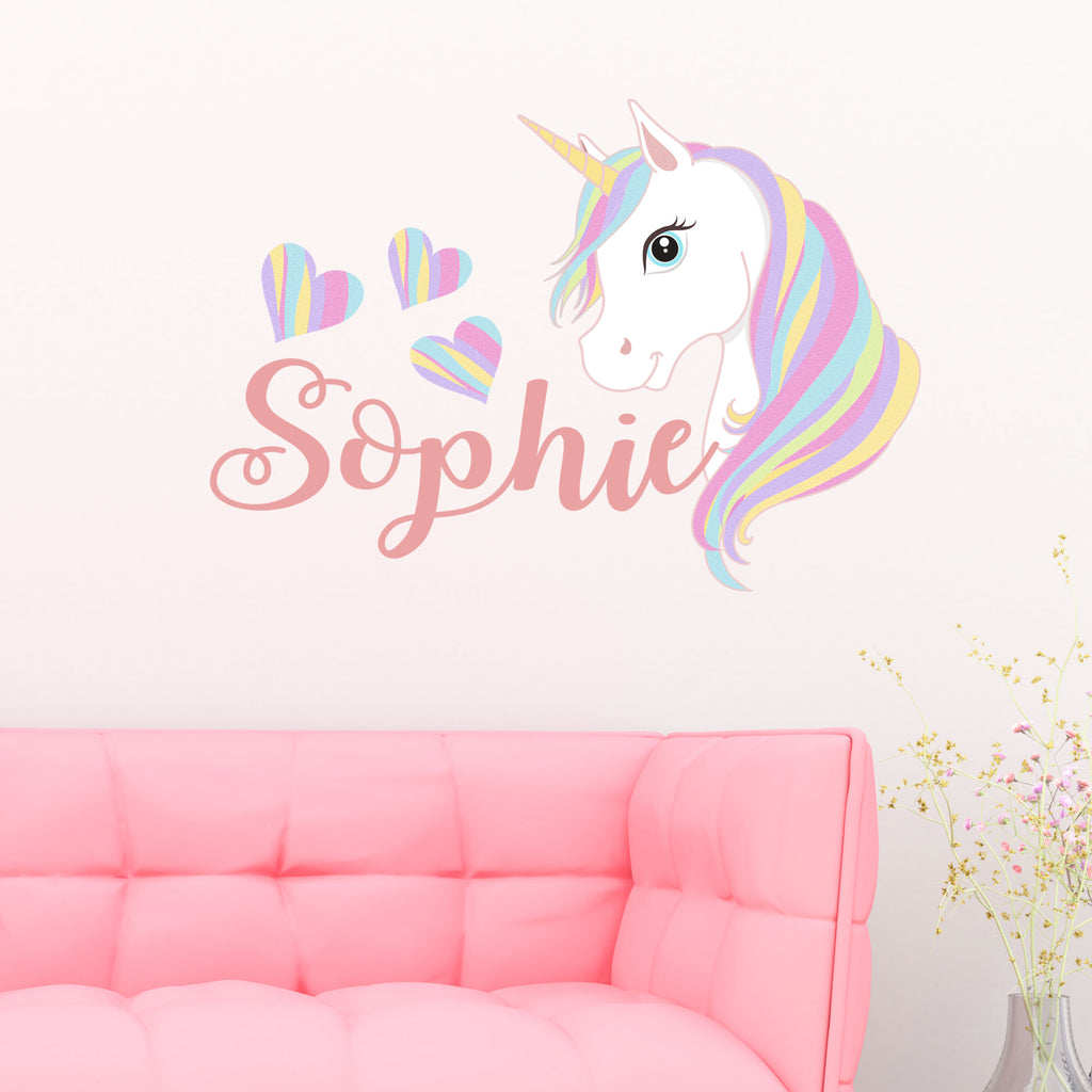 Personalised name Unicorn wall stickers for girls bedroom Custom decal