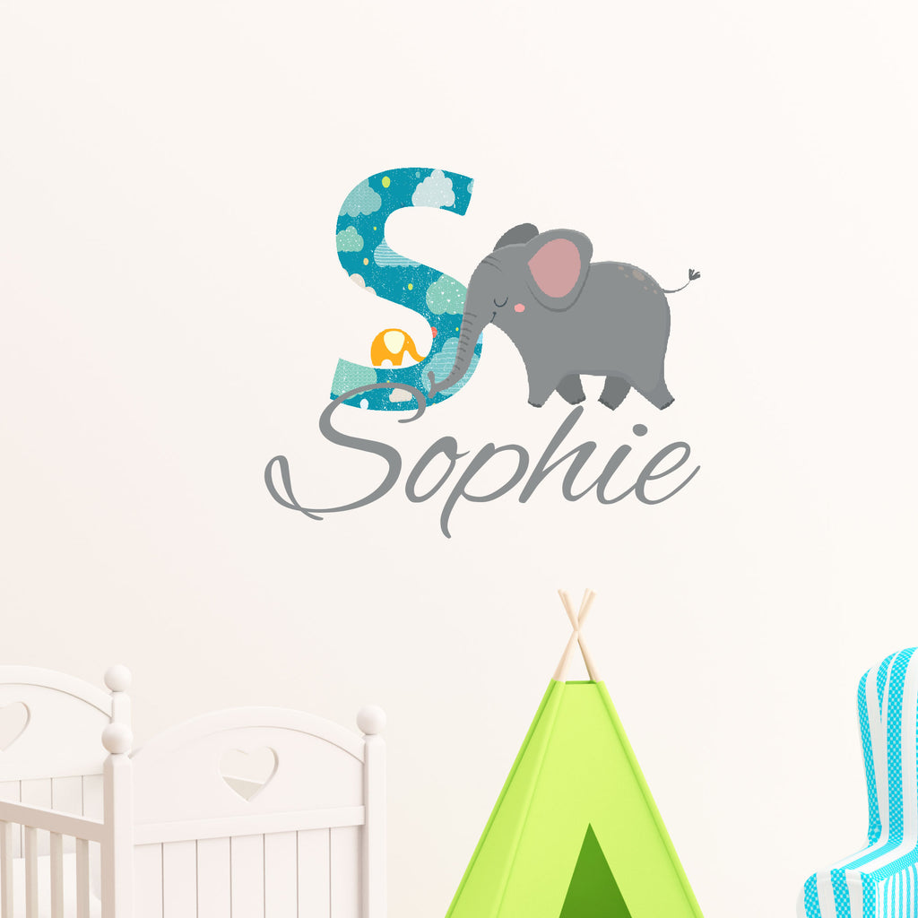 Elephant Wall Stickers Nursery Personalised Name