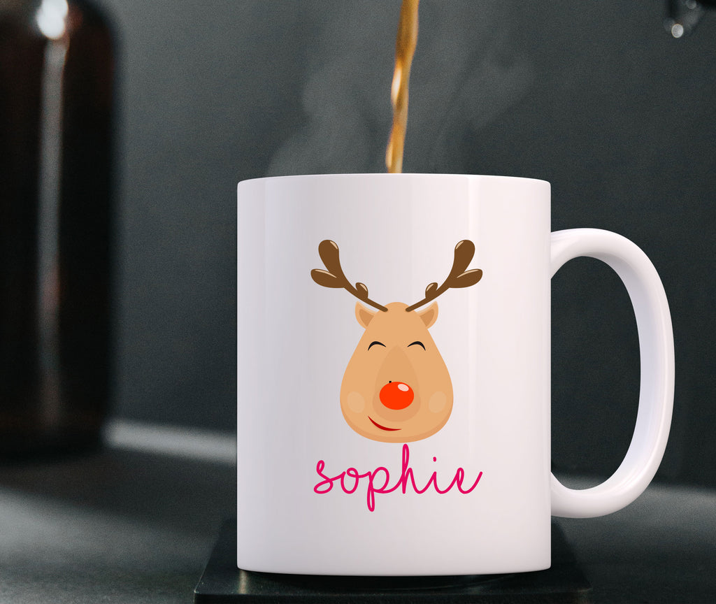Reindeer Head Printed Personalized Coffee Mug