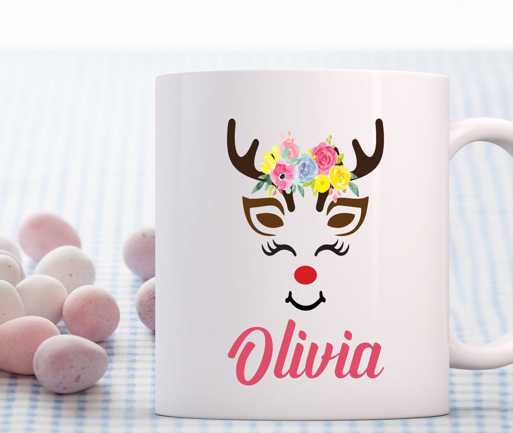 Reindeer Face Printed Personalized Coffee Mug