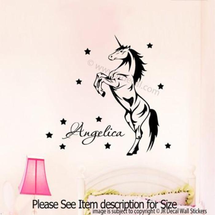 Unicorn Wall Art with Personalised Name Sticker black