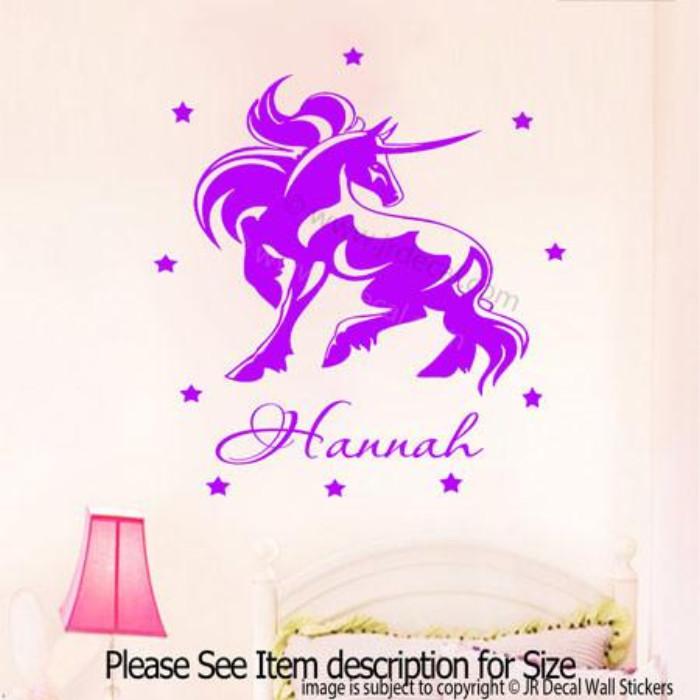 Personalised Unicorn Wall Stickers Purple