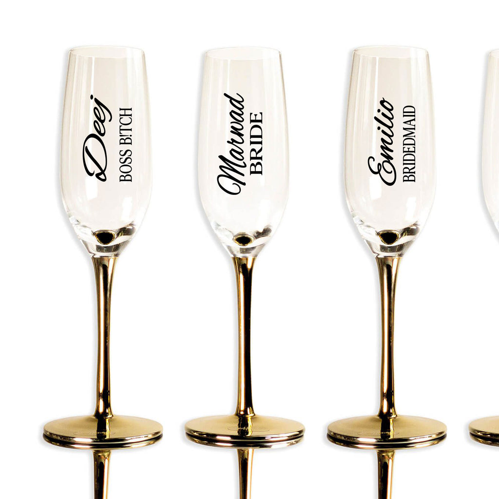 Personalised champagne flute wine NO GLASS vinyl decals stickers,wedding party stickers